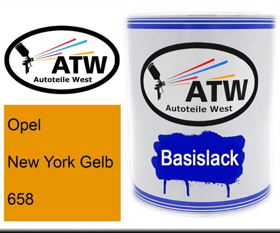 Opel, New York Gelb, 658: 1L Lackdose, von ATW Autoteile West.